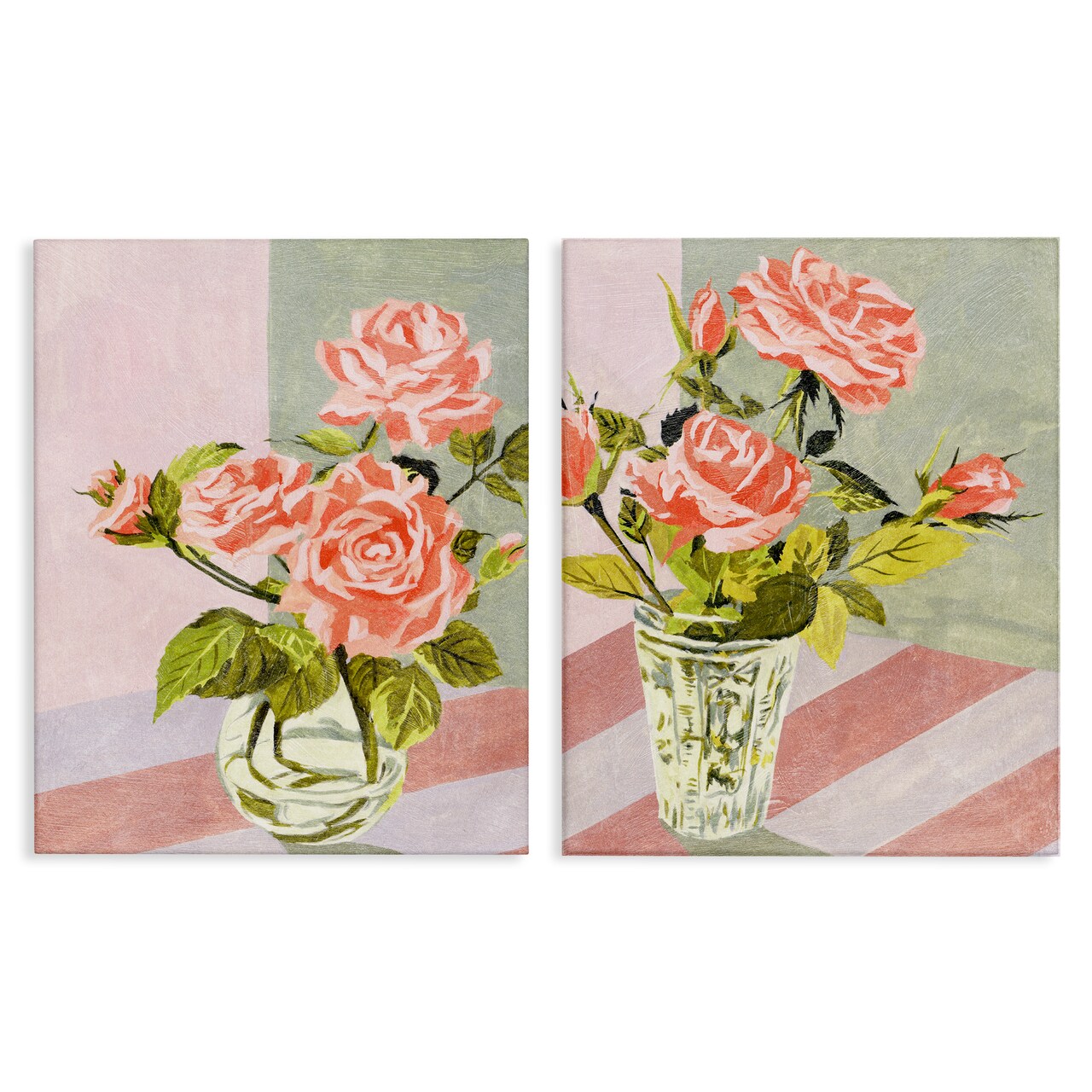Stupell Industries Pink Rose Bouquets in Glass 2pc Canvas Wall Art Set Design by Melissa Wang